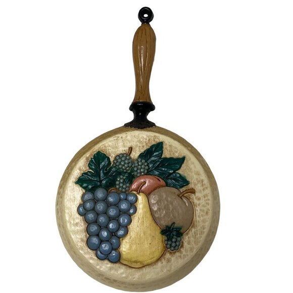 Retro Kitchen Wall Decor Vintage Plastic Pan 1990s Country Fruits Design - Picture 1 of 11